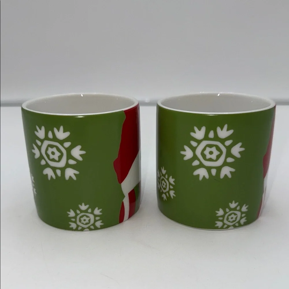 Crate&Barrel Snowman Holiday Mugs - Red, Green, White - set of 2